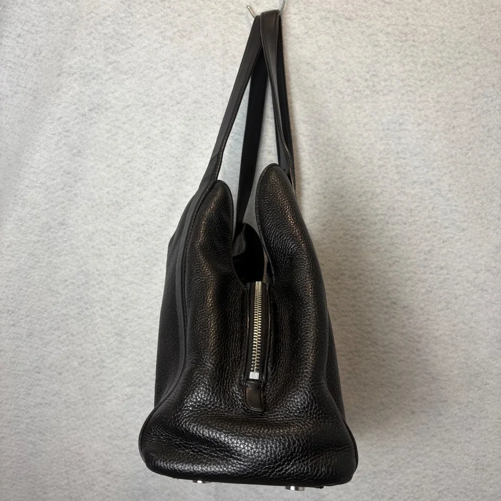 Michael Kors Rosemary Large Pebbled Leather Shoulder Bag Black Silver